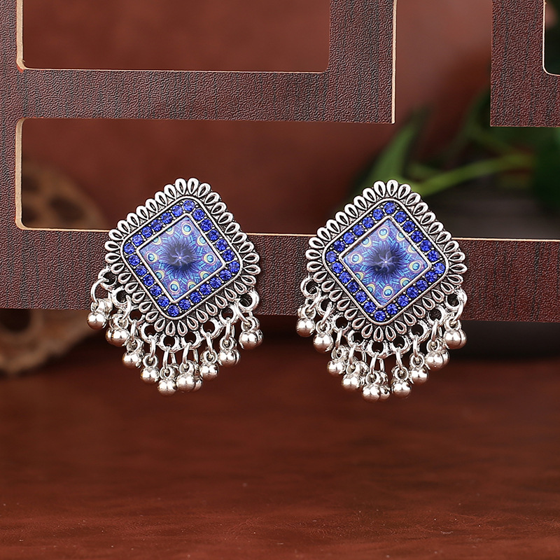 Tassel Earrings Boho - Vintage Ethnische Silber Farbe Quadratische Legierung