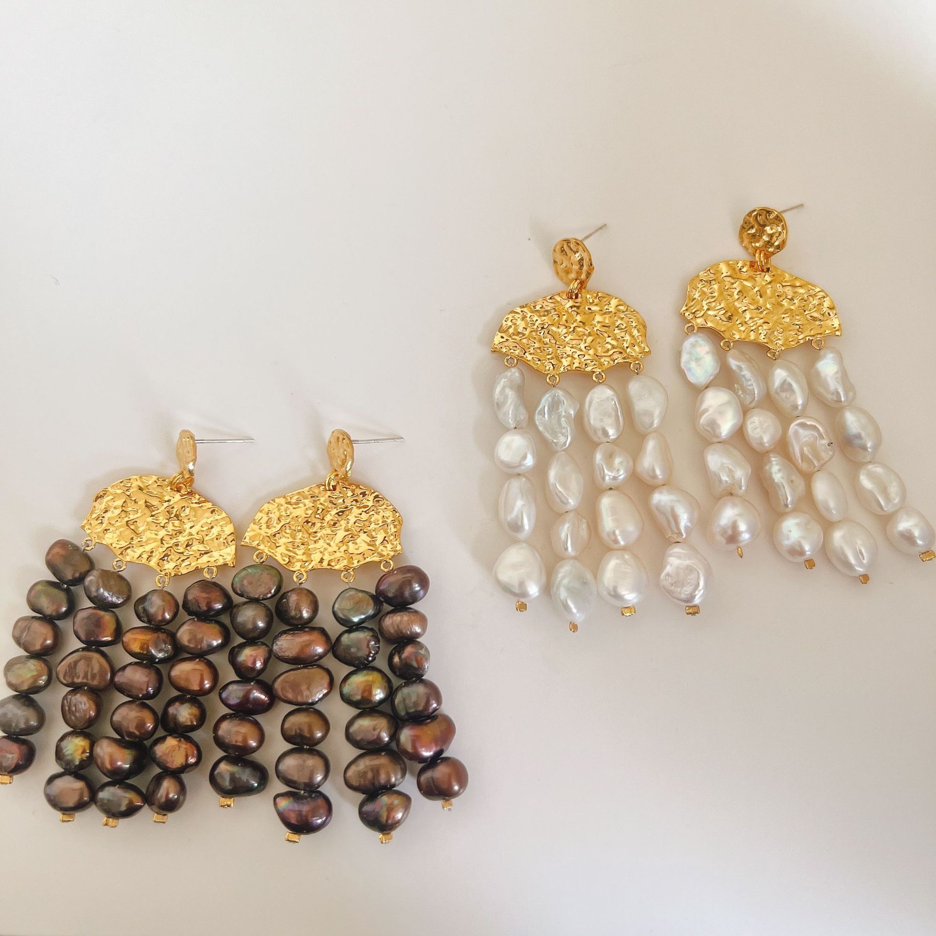 Tassel Earrings Boho - Messing mit 18K Gold echte Perle