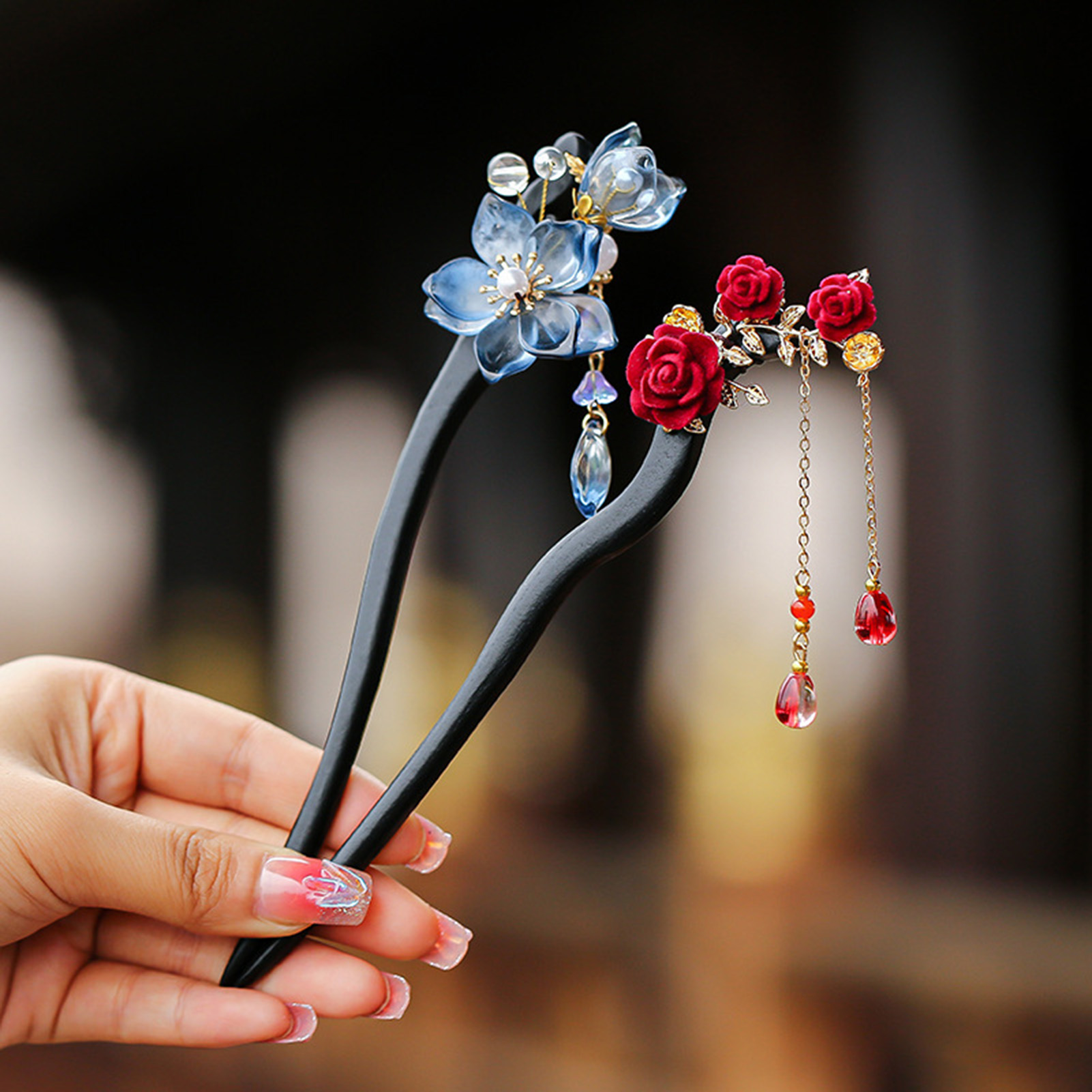 Pearl Hair Pin - Chinesischer Stil Blumen-Quasten-Haarnadel Vintage Holz-Blumen-Perlen-Haarstab Exquisite