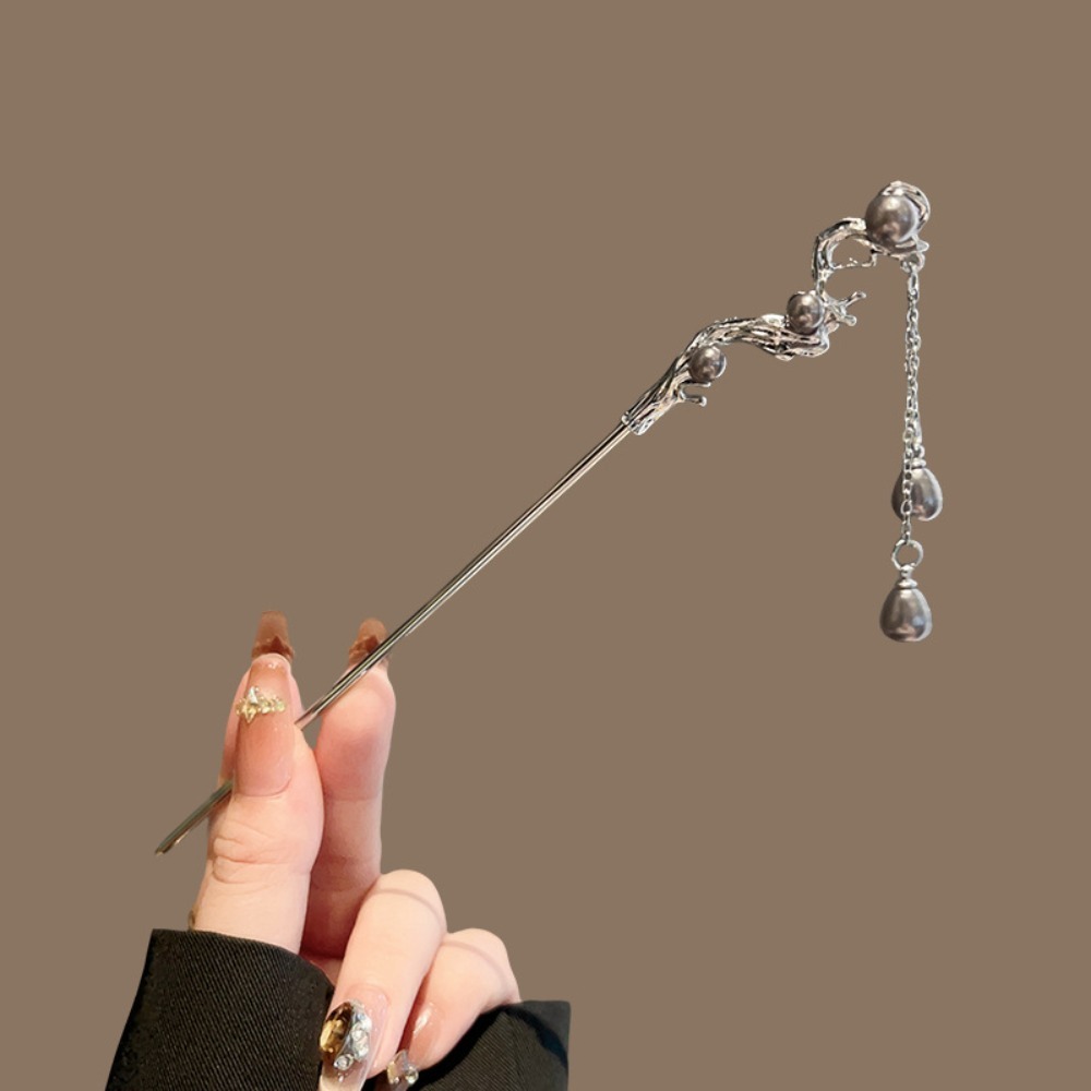 Pearl Hair Pin - 1 Stück elegante chinesische Haarnadel, silberfarben,
