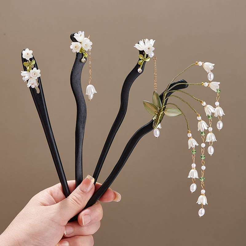 Pearl Hair Pin - Holzblumen-Haarnadel im Vintage-Stil mit Convallaria Majalis