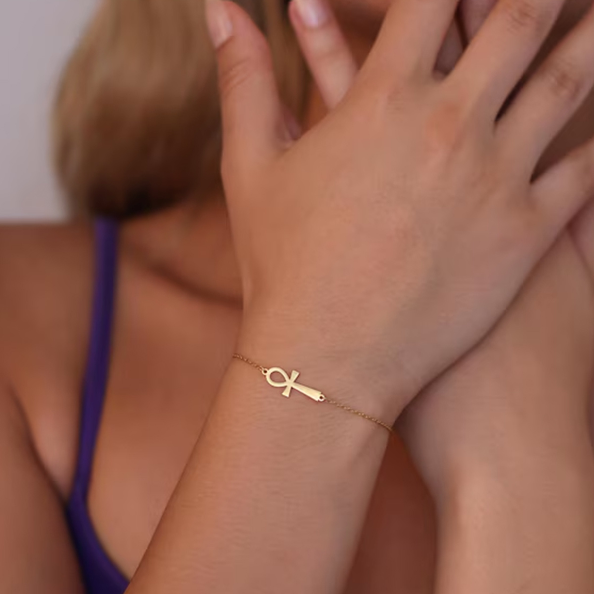 Women Accessories Egypt - Ägyptisches Ankh-Kreuz-Armband für Frauen, Vintage-Stil, goldfarben,
