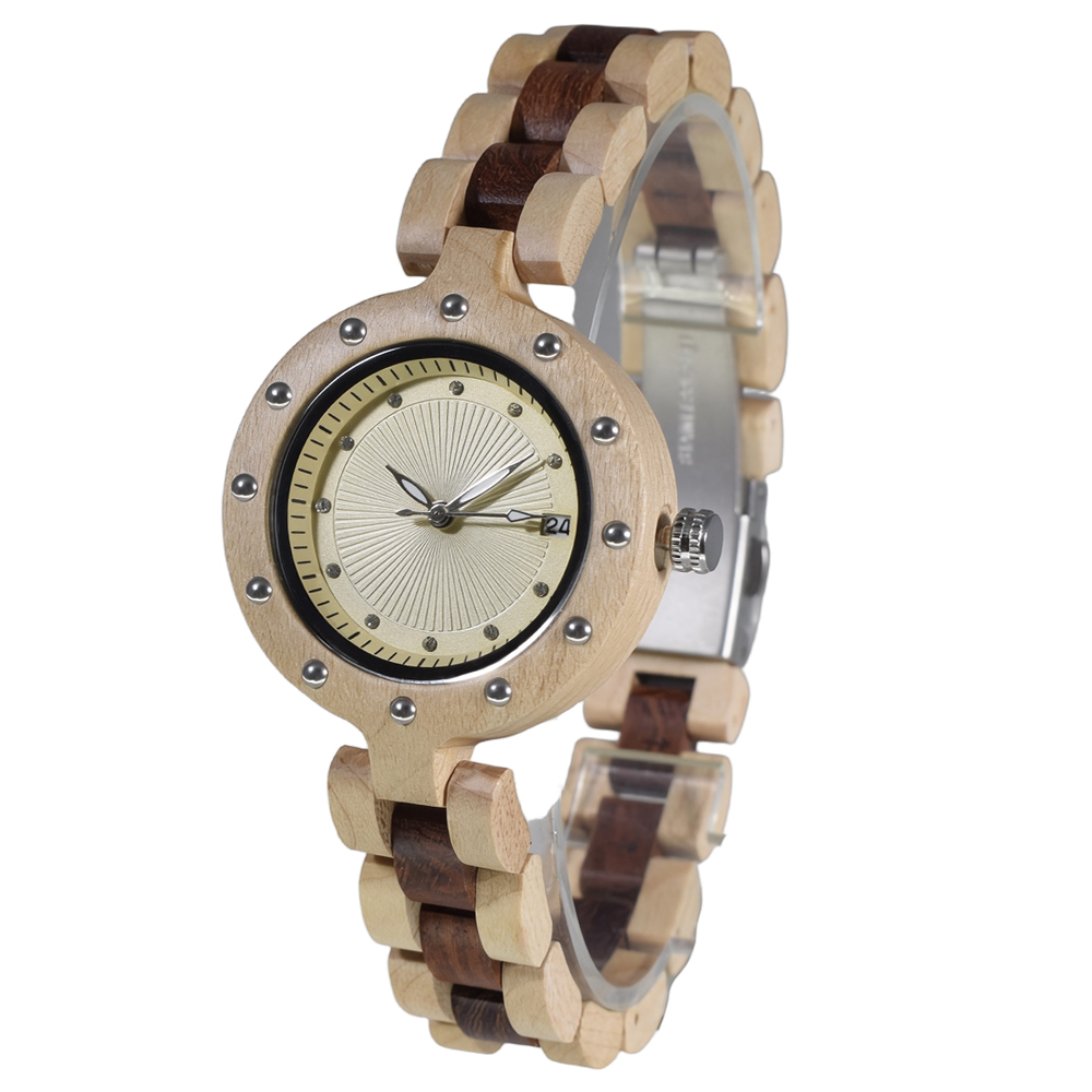 Women'S Accessories To Wear With Watch - Vintage Holz-Quarzuhr für Damen Praktische Kalenderfunktion