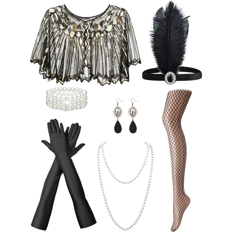 Women Accessories Pack - 1920er Jahre Accessoires-Set für Damen, 7-teiliges
