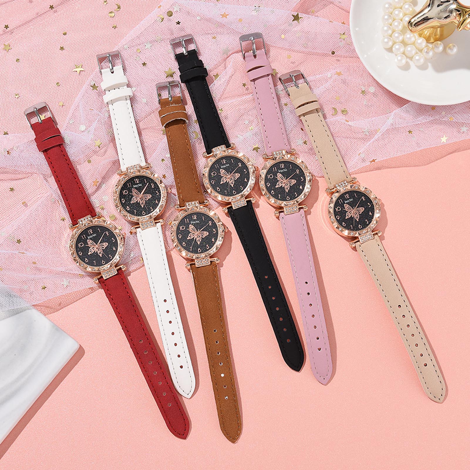 Women'S Accessories To Wear With Watch - Alltags-Armbanduhr mit Schmetterlings-Zifferblatt, wasserdicht, minimalistische Gürteluhr