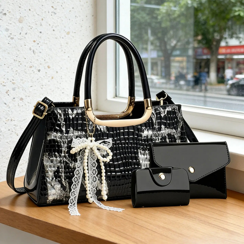 Women Accessories Set - Damen-Handtaschen-Set, Abendclutch mit Krokodilmuster, Party-Umhängetaschen, Hochwertige