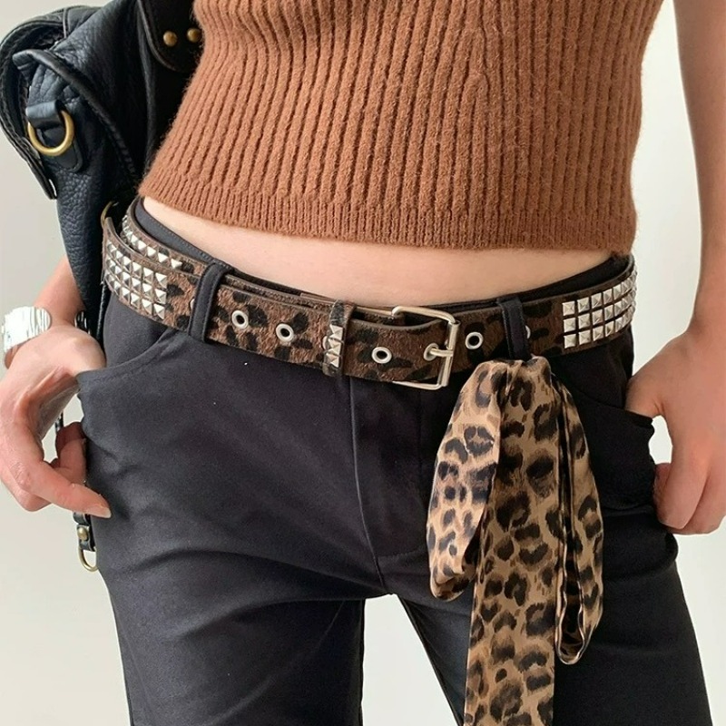 Y2K Leoparden-Nieten-Gürtel mi – Women'S Jeans Accessories Chain Bewertung und Preis