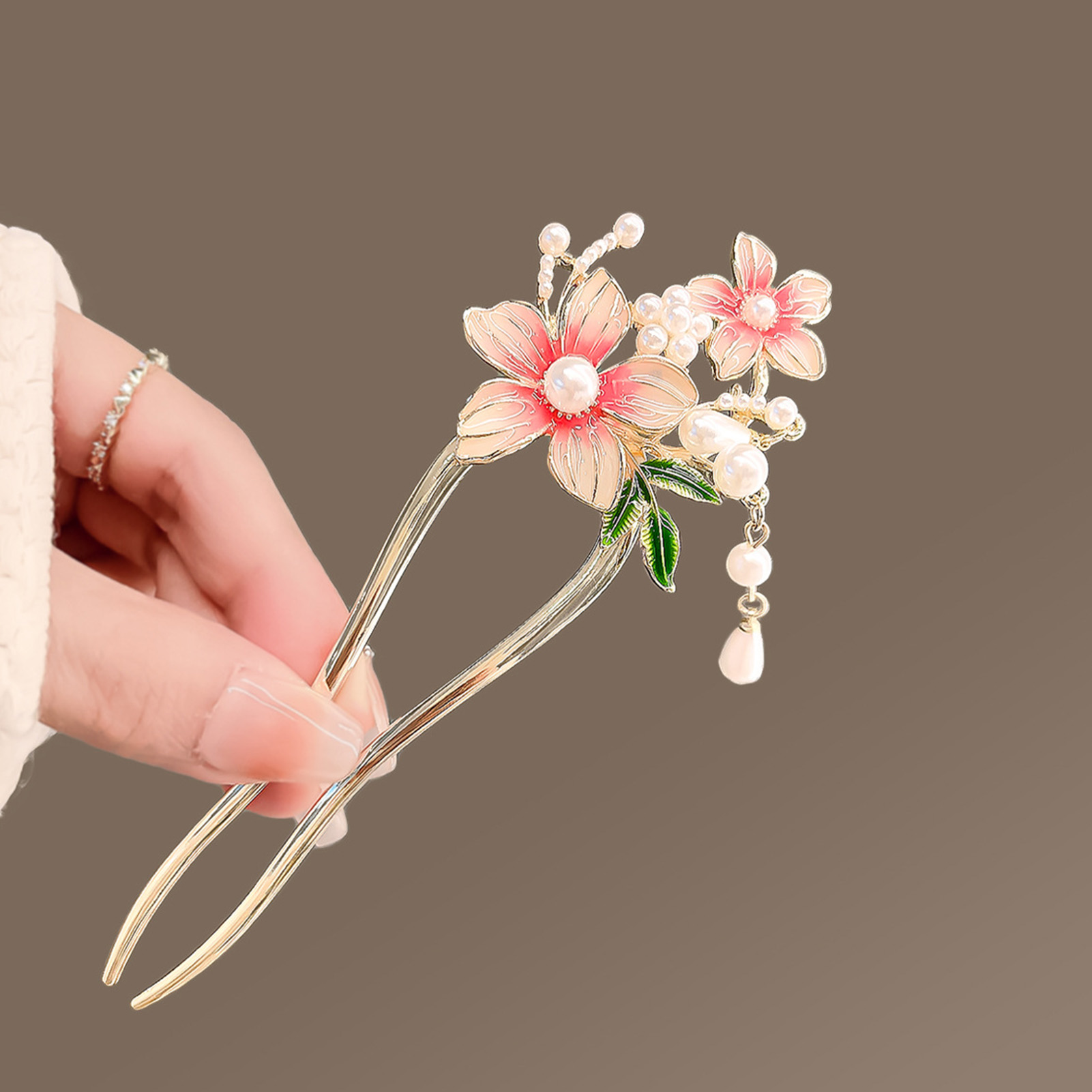 Elegante rosa Blume Haarnadel  – Pearl Hair Pin Bewertung und Preis
