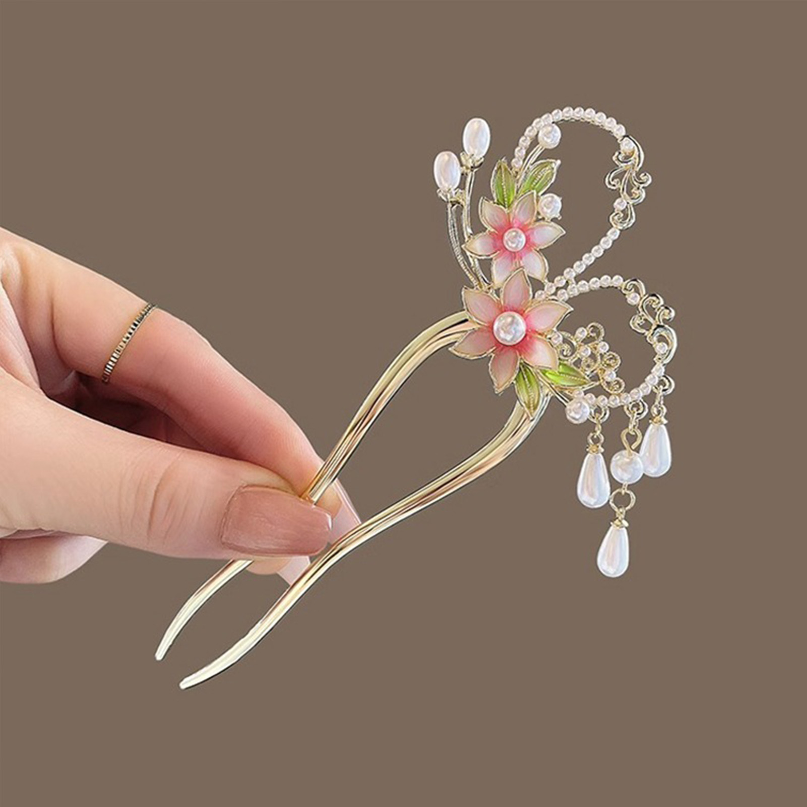 Elegante rosa Blume Haarnadel  – Pearl Hair Pin Bewertung und Preis